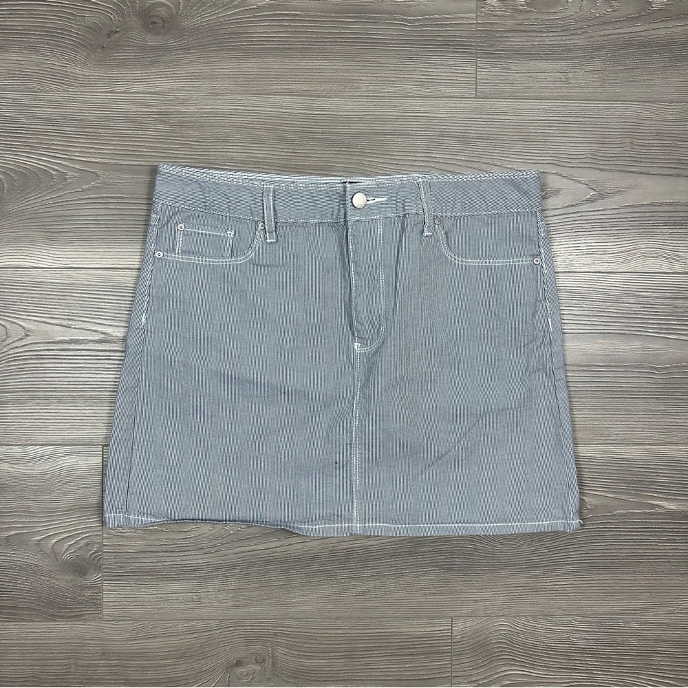 Gap Navy White Pinstripe Mini Skirt Cotton Blend‎ High Waist Size 10